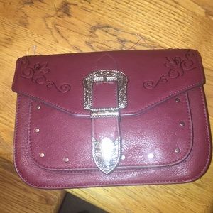 Brand New Burgundy Mini Handbag x Buckle Clasp